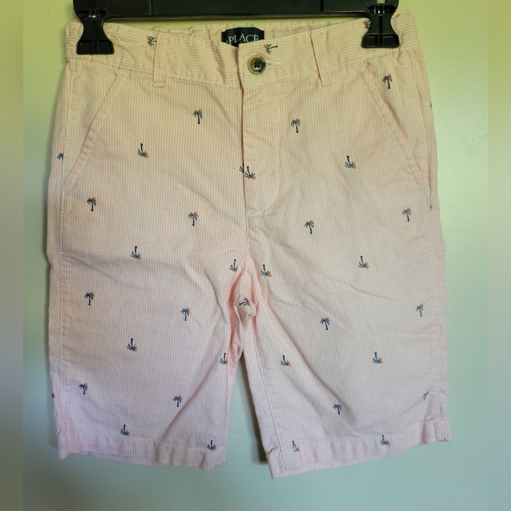 Children's Place Boys Palm Tree Bermuda Shorts Pink Stripe Adjustable Waist